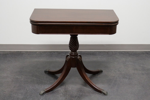 SOLD - BRANDT Sheraton Style Mahogany Swivel Fold Top Game / Console Table