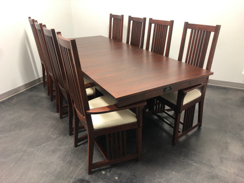 SOLD - Le Meuble Villageois Mission Oak Dining Set - Table + 8 Chairs