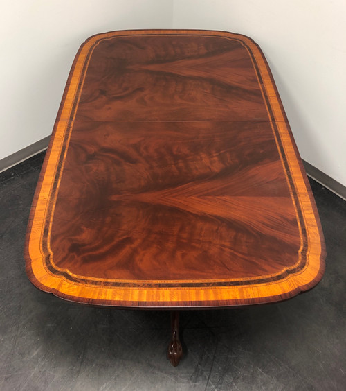 SOLD - Banded Mahogany Double Pedestal Ball in Claw Dining Table by Hancock & Moore