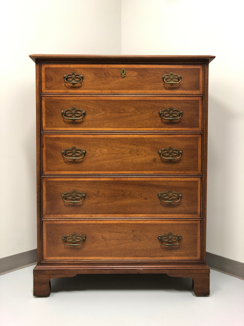 SOLD - HENREDON Chippendale Style Banded Walnut Chest of Five Drawers