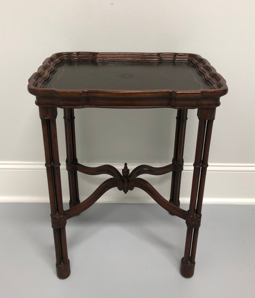 SOLD - MAITLAND SMITH Faux Bamboo Tooled Leather Accent Table