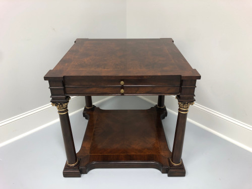 SOLD - HENREDON Classical Corinthian Burl Walnut Square Lamp Table 2