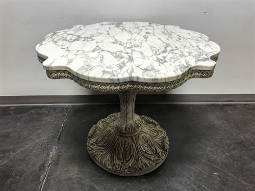 SOLD OUT - Ornate Pedestal Entry Center Table with Scalloped Marble Top 