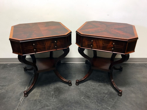 SOLD OUT - WEIMAN Inlaid Flame Mahogany Two-Tier End Side Lamp Tables