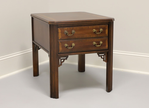 SOLD - LANE Inlaid Mahogany Chippendale Style One-Drawer End Side Table