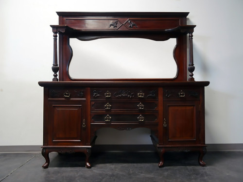 SOLD OUT - Large Carved Mahogany Buffet w Beveled Mirror Backsplash