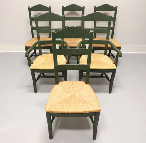 SOLD - DREXEL HERITAGE Cottage Style Dining Chairs Green with Rush Seats - Set of 6