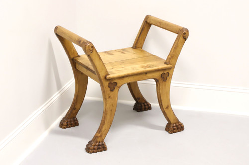SOLD - Transitional Style Pine Curule Bench with Hairy Paw Feet