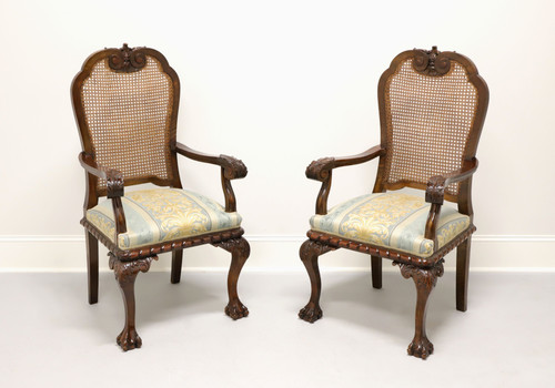 SOLD - Antique Chippendale Style Carved Cane Back Open Armchairs - Pair