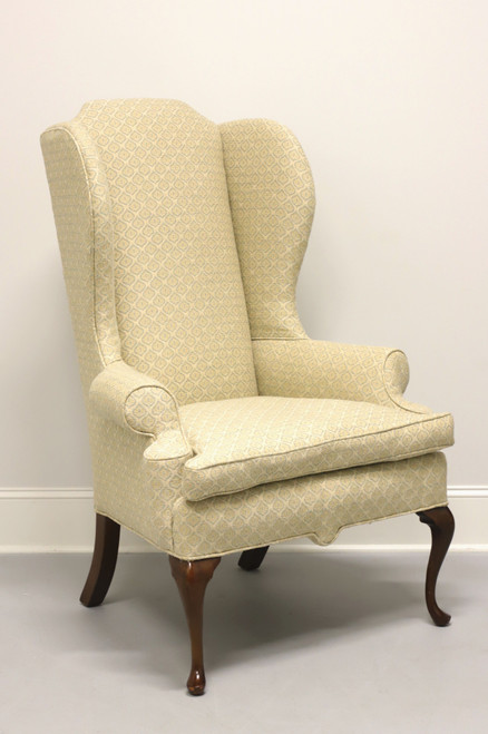 SOLD - Vintage Queen Anne High Wing Back Chair with Neutral Fabric