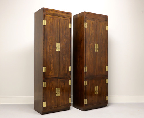 SOLD -  HENREDON Scene One Campaign Style Armoire Cabinets - Pair