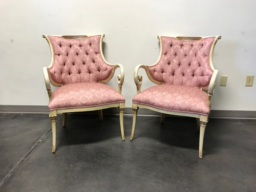 SOLD OUT - Carved Fireside Chairs with Pink Tufted Upholstery - Pair