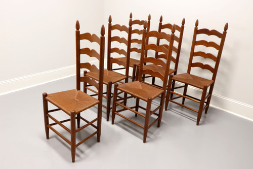 SOLD - Vintage 1950's Solid Cherry Ladder Back Dining Chairs with Rush Seats - Set of 6