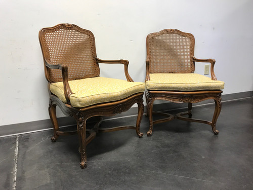 SOLD OUT - Carved French Style Open Armchairs with Cane Backs - Pair