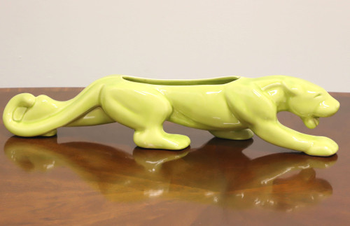 SOLD - Vintage MCM Mid Century Modern Chartreuse Ceramic Panther Planter