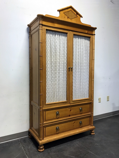SOLD OUT - BAKER FURNITURE Inlaid Pine Faux Bamboo Armoire w/ Wire Mesh Doors & Fitted Interior