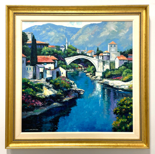 20th Century Original Oil Impasto Painting on Canvas - "Mostar" by John Zaccheo 20th Century Original Oil Impasto Painting on Canvas - "Mostar" by John Zaccheo