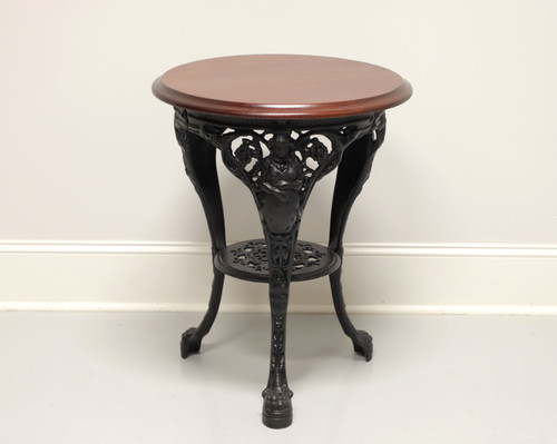 SOLD - Vintage Victorian Cast Iron Pub Table with 22" Round Mahogany Top