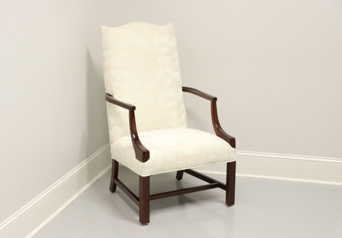 SOLD - Vintage Mahogany Frame Chippendale Martha Washington Armchair in Neutral Fabric