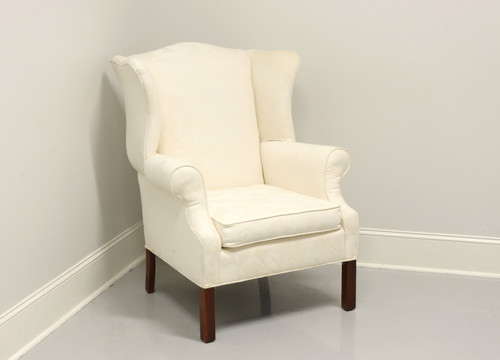 SOLD  - Vintage Mahogany Frame Chippendale Style Wing Back Chair in Neutral Fabric