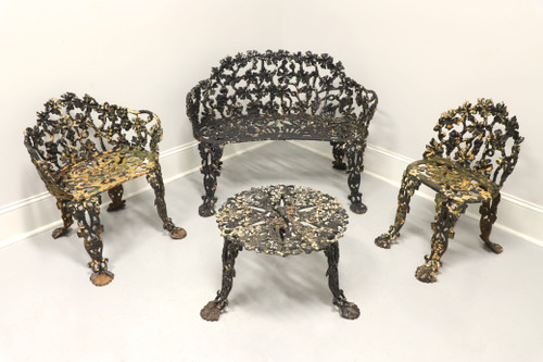SOLD - Antique Victorian Cast Iron Grape Leaf Garden Settee, Chairs, Table - 4 Piece Set