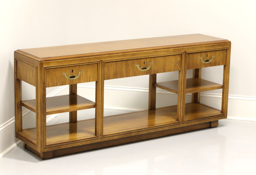 SOLD - DREXEL HERITAGE Oak Campaign Style Console Table / Media Stand