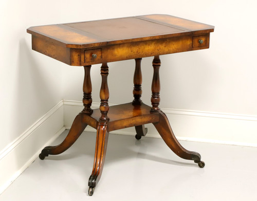 SOLD - Late 20th Century Mahogany, Birdseye Maple & Tooled Leather Game Table