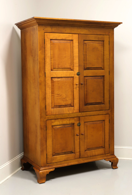 SOLD - JL TREHARN Tiger Maple Chippendale Style Armoire / Linen Press