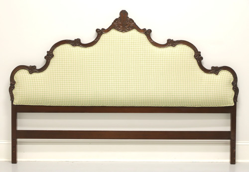 SOLD - Mid 20th Century French Country Carved Walnut Upholstered King Size Headboard