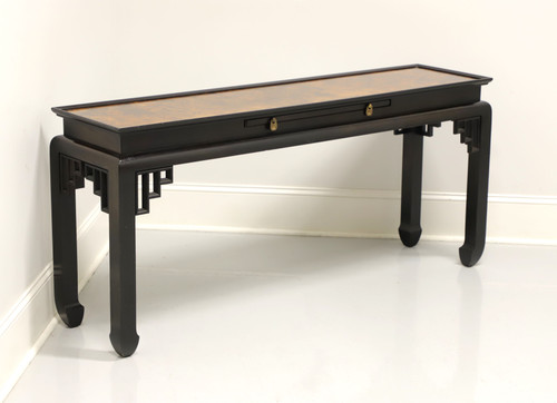 SOLD - ETHAN ALLEN Asian Chinoiserie Black Lacquer & Burl Elm Console Sofa Table