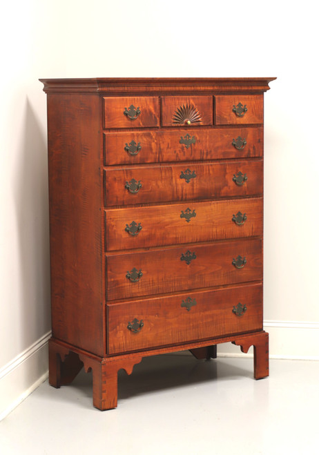 SOLD - JL TREHARN Tiger Maple Chippendale Style Tall Chest of Drawers