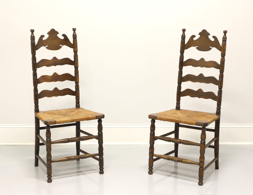 SOLD - Mid 20th Century Walnut Ladder Back Chairs with Rush Seats - Pair