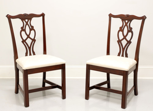 SOLD - CRESENT Solid Mahogany Straight Leg Chippendale Dining Side Chairs - Pair B
