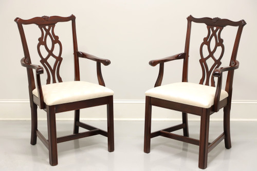 SOLD - CRESENT Solid Mahogany Straight Leg Chippendale Dining Armchairs - Pair