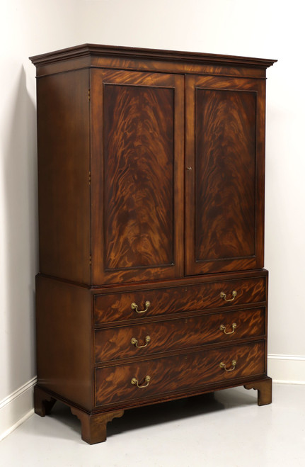 SOLD - Late 20th Century Flame Mahogany Chippendale Armoire / Linen Press