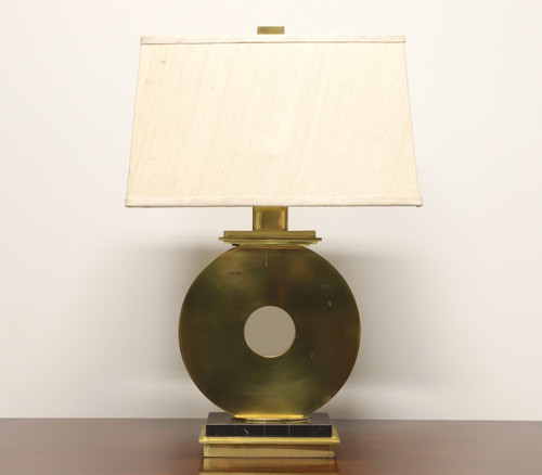SOLD - Vintage Solid Brass with Marble Base Table Lamp with Shade