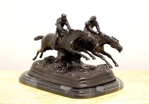 SOLD - MAITLAND SMITH Bronze on Marble Base Jockeys on Racehorses Sculpture