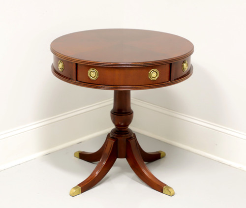 SOLD - HAMMARY Banded Inlaid Mahogany Round Drum Table with Pedestal Base