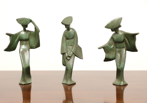 SOLD - Trio of Bronze Japanese Awa Odori Dancers