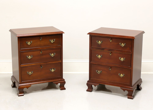 SOLD - CRAFTIQUE Solid Mahogany Chippendale Style Nightstands w/ Ogee Feet - Pair
