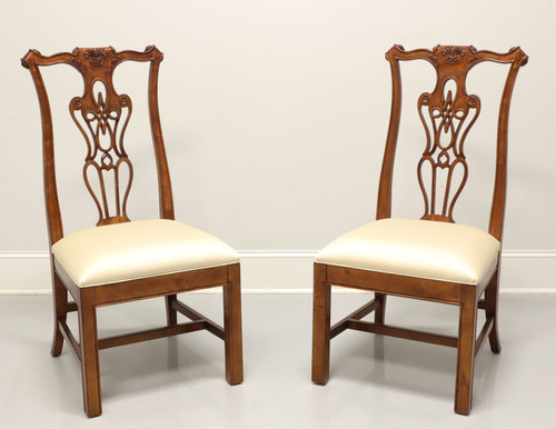 SOLD - HARDEN Solid Cherry Chippendale Style Straight Leg Dining Side Chairs - Pair A