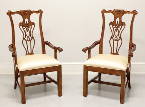 SOLD - HARDEN Solid Cherry Chippendale Style Straight Leg Dining Armchairs - Pair