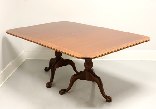 SOLD - HICKORY CHAIR Banded Mahogany & Satinwood Double Pedestal Dining Table