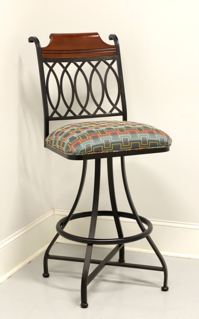 SOLD - Late 20th Century Transitional Metal & Wood Bar-Height Swivel Barstool