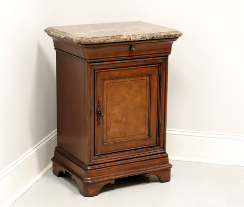 SOLD - THOMASVILLE Inlaid Burl Elm Transitional Cultured Marble Top Bedside Cabinet