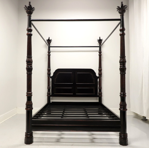 Late 20th Century Black Distressed Transitional Queen Size Four Poster Canopy Bed