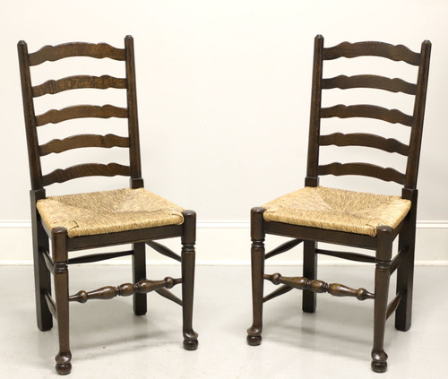 SOLD - Mid 20th Century Ladder Back Side Chairs with Rush Seats - Pair A