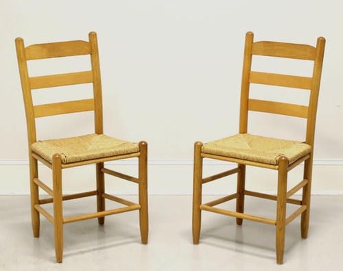 SOLD - Mid 20th Century Oak Ladder Back Side Chairs with Rush Seats - Pair A