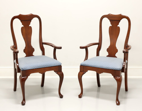 SOLD - Late 20th Century Cherry Queen Anne Style Dining Armchairs - Pair