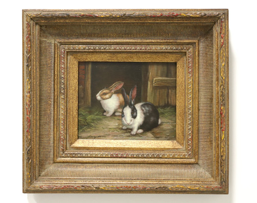 SOLD - Mid 20th Century Oil on Canvas Painting - Pair of Bunnies - Unsigned